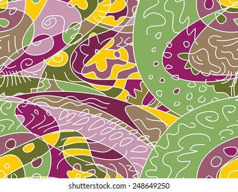 Vector seamless pattern, doodling design. Illustration, cute abstract background. Color doodle background. Pink, yellow, green