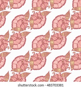 Vector seamless pattern, doodling floral design. Color doodle background