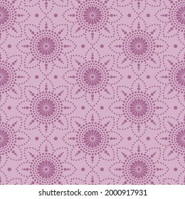 Vector seamless pattern with dot mandalas ornament. Aboriginal style of dot painting.