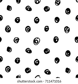 Vector seamless pattern with dots. Abstract background with round brush strokes. Hand drawn texture. Stylish dot