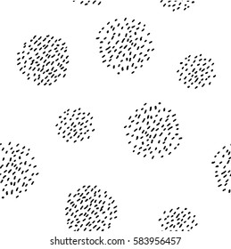Patrón vectorial sin fisuras de puntos hechos de pinceles. Negro sobre blanco