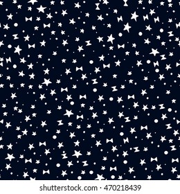 Vector seamless pattern with dots, star and bow knot. Abstract doodle hand drawn form. For wallpaper, print, posters and phone case.