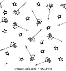 Vector seamless pattern with dots, star and bow knot. Abstract doodle hand drawn form. For wallpaper, print, posters and phone case.