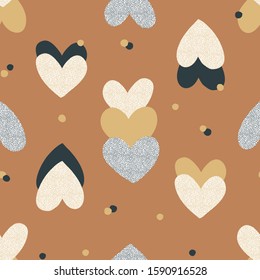 Vector seamless pattern with dotted texture heart shapes. Romantic decorative background for Valentine Day. Love hearty backdrop.