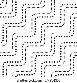Vector seamless pattern. Dotted texture. Repeating abstract background with circles. Graphic wavy stripes