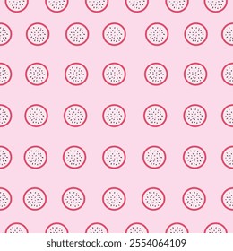 Vector seamless pattern with dragon fruit slices. Fruit pattern for wallpaper, food wrapping paper, fabric, spring and summer holidays.