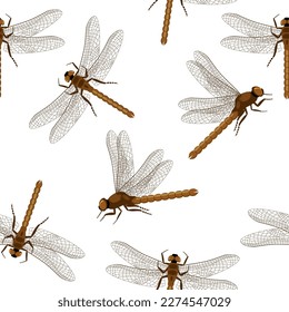 Vector seamless pattern with dragonflies. Creative texture for fabric, wrapping, textile, wallpaper, apparel. Summer abstract ornament. Simple minimalistic print with dragonfly insects. Vector