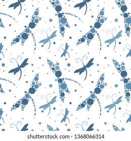 Vector Seamless Pattern with Dragonfly  and colorful circles.Perfect for postcards, greeting cards, wedding invitations