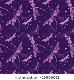 Vector Seamless Pattern with Dragonfly  and colorful circles.Perfect for postcards, greeting cards, wedding invitations