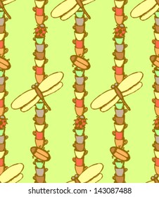 Vector seamless pattern with dragonfly, ladybug, cockroach and cup in sketch style