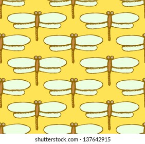 Vector seamless pattern with dragonfly in sketch style