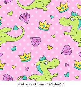 vector seamless pattern with dragons, crowns and diamonds, pattern for baby's products or souvenirs design