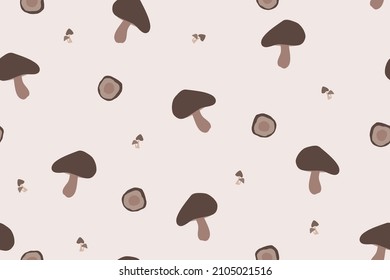 Vector. seamless pattern. drawing cute fresh mushroom vegetable on cream background design. backyard concept wallpaper. recipe menu template.