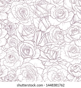 vector seamless pattern with drawing flowers, decorative floral background, hand drawn botanical illustration,coloring page