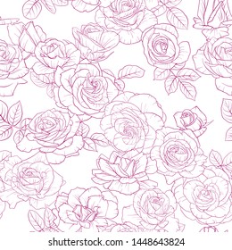 vector seamless pattern with drawing flowers, decorative floral background, hand drawn vintage botanical illustration