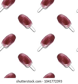 vector seamless pattern with drawing ice creams and watercolor spots, hand drawn illustration

