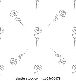 vector seamless pattern with drawing knapweed cornflowers, floral composition, hand drawn botanical illustration