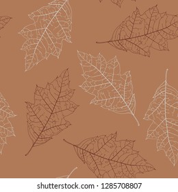 vector seamless pattern with drawing leaves, botanical illustration, hand drawn floral background