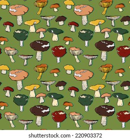 vector seamless pattern with drawing mushrooms
