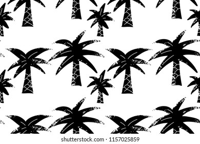 Vector seamless pattern of drawing palms, monochrome artistic botanical illustration, isolated floral elements, hand drawn illustration.