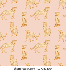 Vector seamless pattern with drawings of cheetahs. 