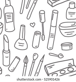 Vector seamless pattern with drawn cosmetics