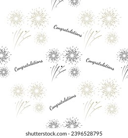 Vector seamless pattern with drawn fireworks and lettering