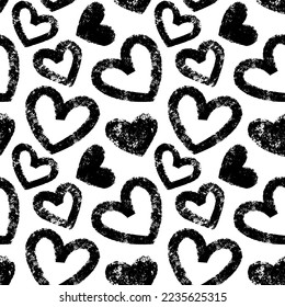 Vector seamless pattern with drawn hearts on transparent background for Valentine's day decor. Design for wrapping paper, textile prints, packaging, etc. Bold textured monochrome hearts background.