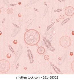vector seamless pattern with dream catcher and bead