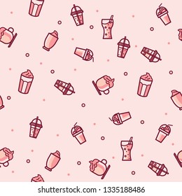 Vector seamless pattern with drink and beverage.Perfect background for cafe or restaurant menu.
Template for design fabric, backgrounds, wrapping paper.