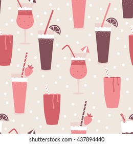 Vector seamless pattern, drinks, cocktails, shakes, smoothies