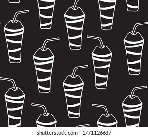 Vector seamless pattern with drinks and glasses