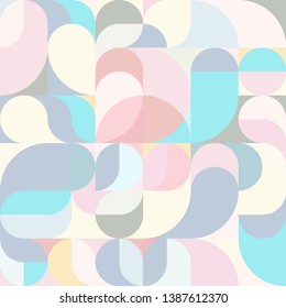 Vector seamless pattern of drop-shaped twists and undulating geometric forms hearts in pastel colors in a modern flat style design for backgrounds, printing, textile, packaging and websites. 