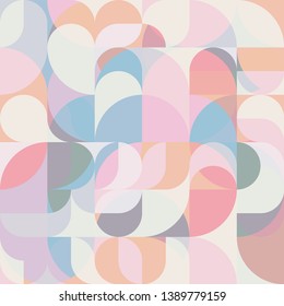 Vector seamless pattern of drop-shaped twists and undulating geometric forms hearts in pastel colors in a modern flat style design for backgrounds, printing, textile, packaging and websites.