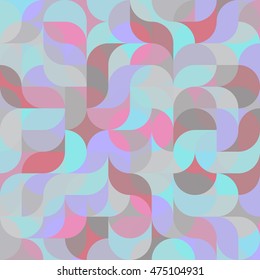 Vector seamless pattern of drop-shaped twists and undulating geometric forms hearts in gray pastel colors in a modern flat style design for backgrounds, printing, textile, packaging and websites.