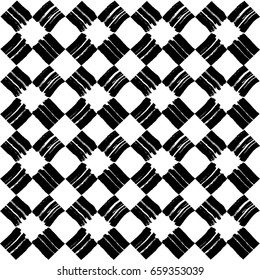 Vector seamless pattern with dry brush square strokes/ Hand drawn texture/ Abstract background in black and white