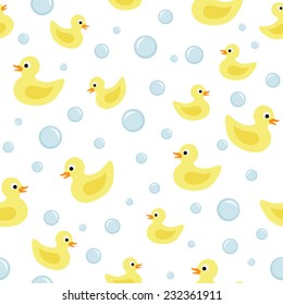 vector seamless pattern with ducks and bubbles