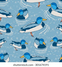 Vector seamless pattern with ducks swimming in the lake