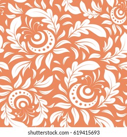 Vector seamless pattern of duotone ornament on a orange background. Oriental, doodle ornament. Templates for carpets, textiles, wallpaper and any surface.