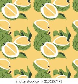 Patrón vectorial sin fisuras con frutos de durión. Diseño abstracto para papel, cubierta, tela