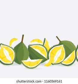 Vector seamless pattern with durian. King of tropical fruits in thailand