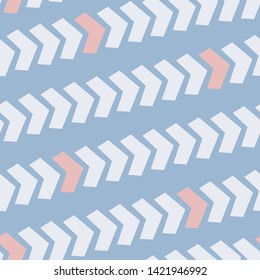 Vector seamless pattern with dynamic diagonal crossing arrows in white and pink on blue background. Geometric striped modern print for textile design, sportswear. Abstract background