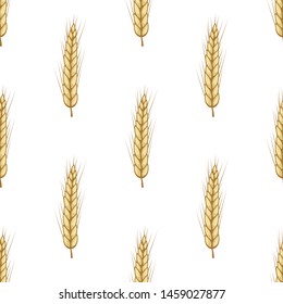 Vector seamless pattern with ears of wheat. Isolated on white. Whole grain, organic, for bakery package, bread products, web design.