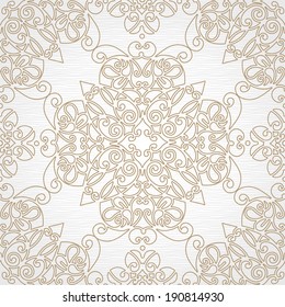 Vector seamless pattern in east style. Element for design. Ornamental backdrop. Light lace background. Ornate floral decor for wallpaper. Endless texture. Monochrome pattern fill.