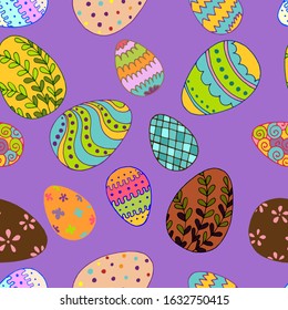 Vector seamless pattern, Easter background, colorful  eggs, wallpaper ornament, wrapping paper