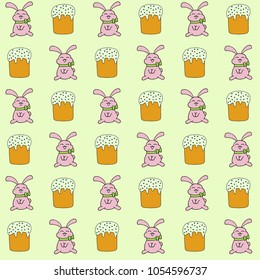 Vector seamless pattern of easter bunny and Easter cake