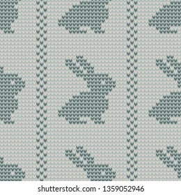 Vector seamless pattern with Easter bunny. Knitted background. Happy Easter. Festive backdrop. Design for banner, poster or print.