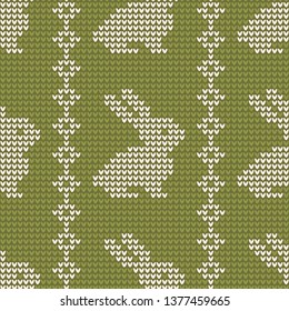 Vector seamless pattern with Easter bunny. Knitted background. Happy Easter. Festive backdrop. Design for banner, poster or print.