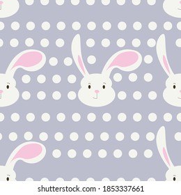 Vector seamless pattern with easter bunny, rabbit isolated on circle background. Design for wrapping, scrapboking ,textile wallpaper