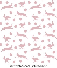 Vector seamless pattern of Easter bunny silhouette and eggs isolated on white background